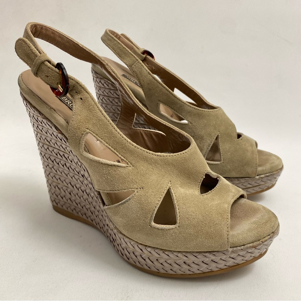 Bruno Magli Peep Toe Platform Wedge Slingback Heeled Sandals Womens Size 6 / 36